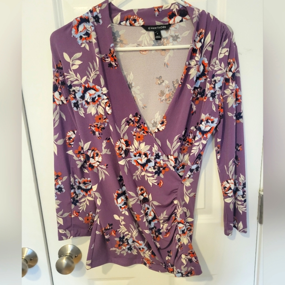 Purple with floral detail wrap top